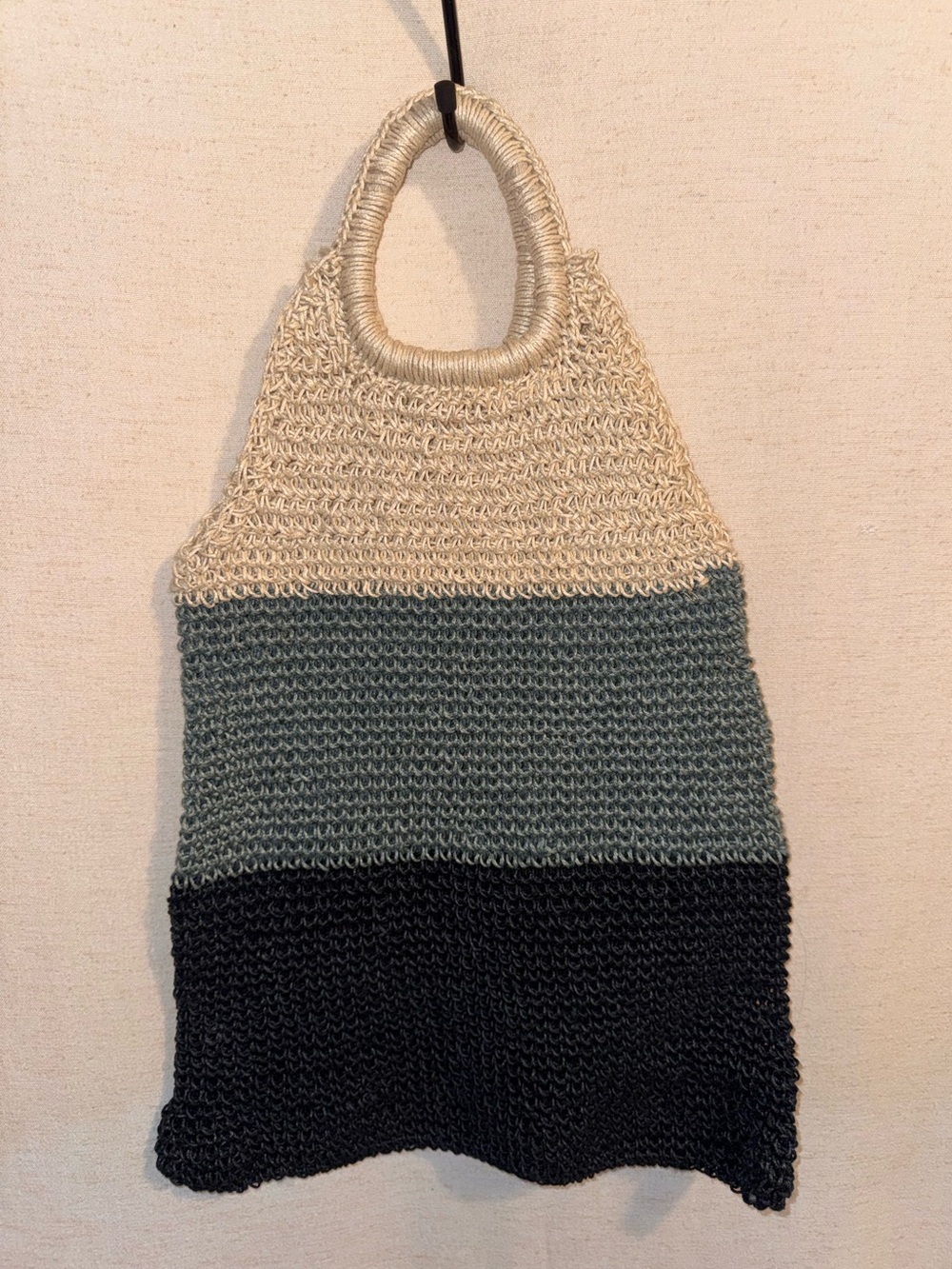 Mer Sea Colorblock Knit Tote Bag Cream Blue 13x19